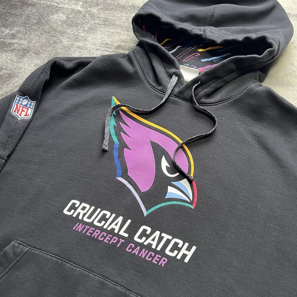 Nike Arizona Cardinals NFL Crucial Catch Pullover Hoodie Cancer Black XL - Picture 2 of 7